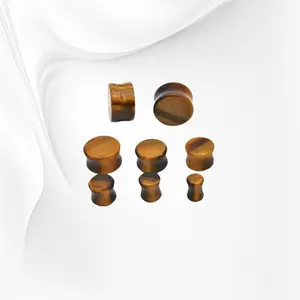 Tigers eye marble ear plugs, Tunnels organic Stretchers, stone ear plugs (pair)