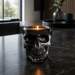 Black marbled skull candle