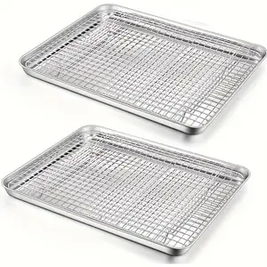 Stainless Steel Baking Pan with Cooling Rack Set, Pan with Extra Thick Edge for Cooking And Baking, Ramadan Supplies Christmas Gift
