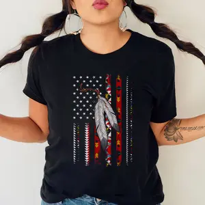 Flag Native American, Indian American Unisex T-Shirt - Casual Knit Top with Comfort Fit, 100% Cotton Jersey Womenswear Bottom Check