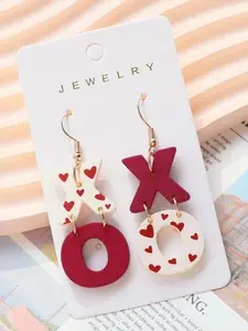 1 Pair Acrylic Painted XO  Heart Print Creative Letter Earrings, Elegant & Sexy Earrings, Soft Ceramic Texture, Valentine's Day Gift