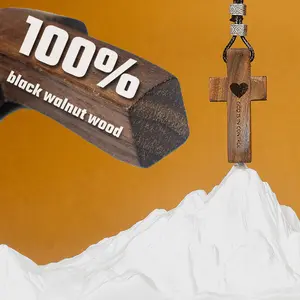 Wooden Cross Pocket Gift Black Walnut Wood God Is In Control Charm Stress Relief Fidget Keychain Home Decor for Christmas or Everyday Blessings