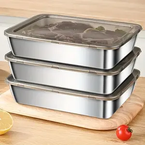 Stainless Steel Food Storage Box with Lid, 2/4/8 Counts Reusable Food Storage Container, Meal Prep Containers, Food Insulated Preserving Container for Home Kitchen, Food Storage Set