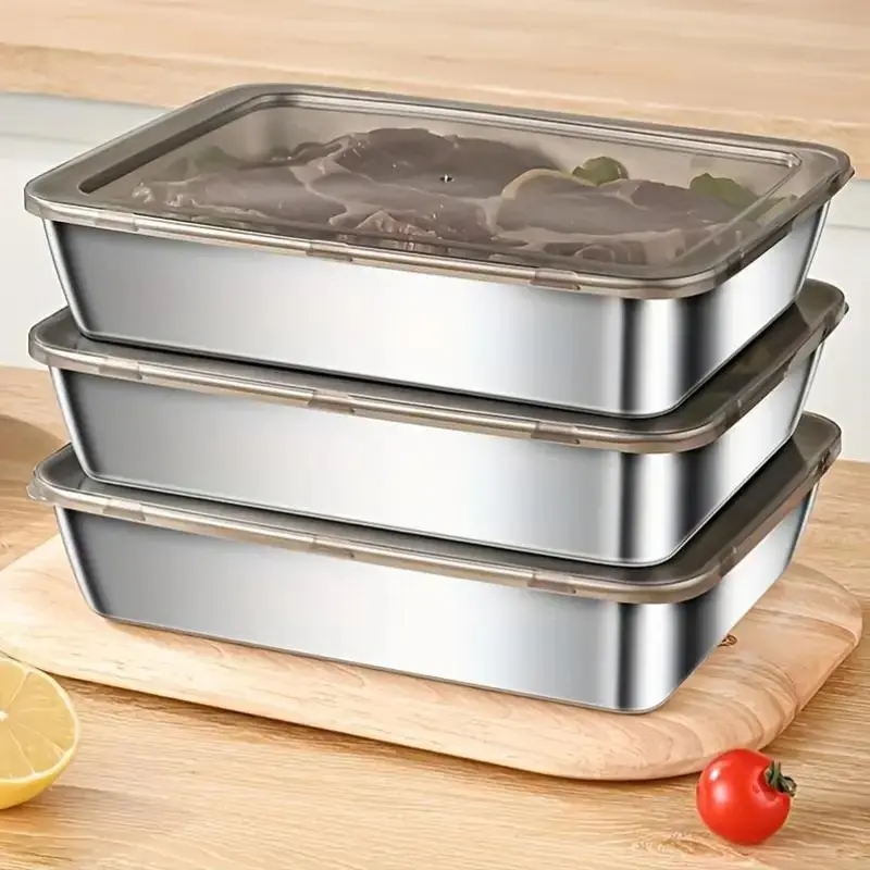 Stainless Steel Food Storage Box with Lid, 2/4/8 Counts Reusable Food ...