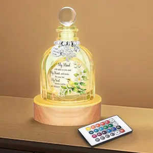 Glass Small Urn for Human Ashes, Mini Keepsake for Ashes, Memorial Decorative Urn - Cremation Funeral Urn with Multicolor Light Base