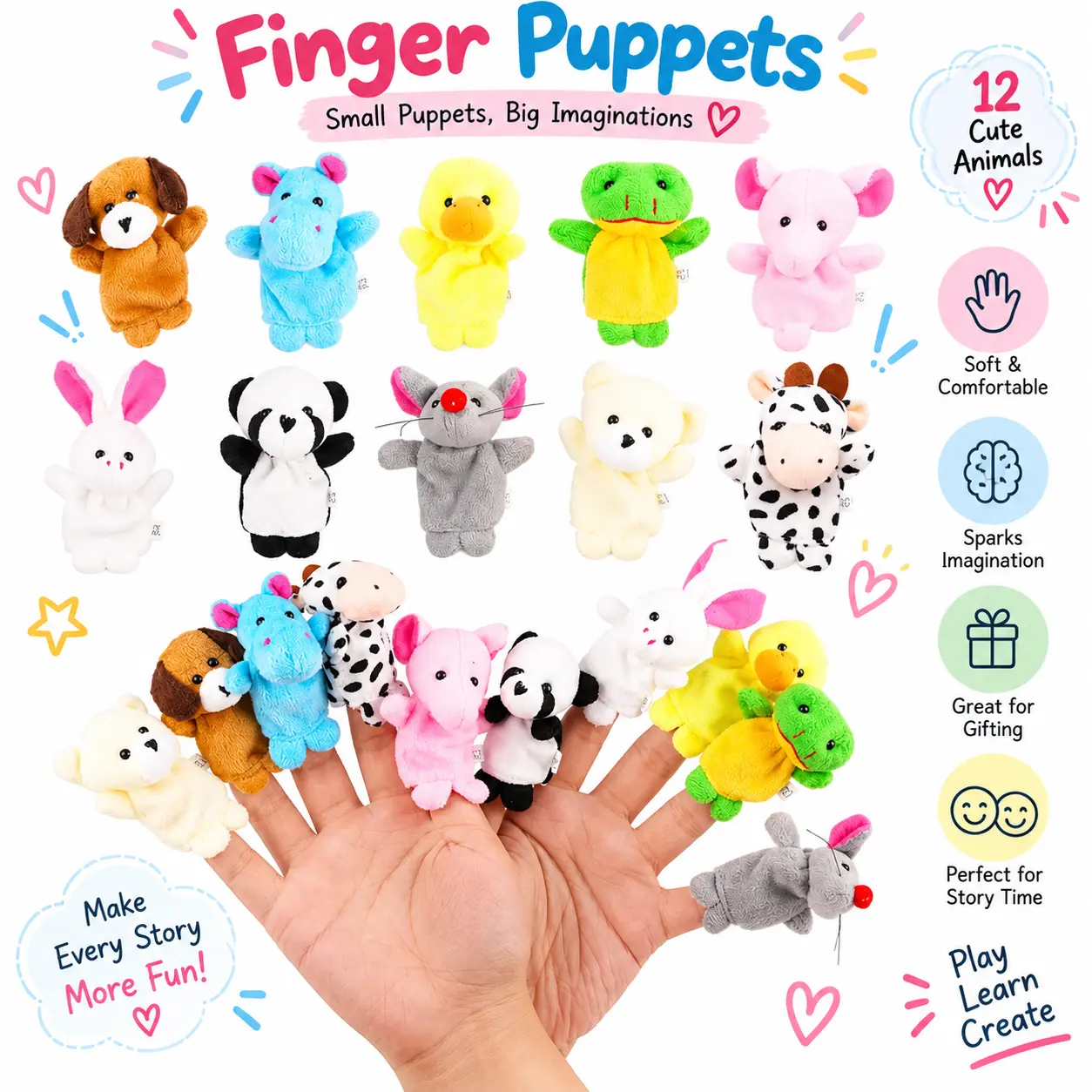 Halloween Gift  10Pcs Finger Puppets Set - Soft Plush Animals Finger Puppet Toys for Kids, Mini Plush Figures Toy Assortment for Boys & Girls, Party Favors for Shows, Playtime, Schools