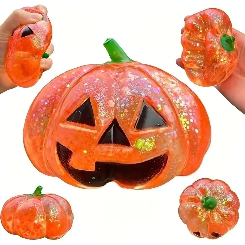 Halloween pumpkin head stress-relief toy, soft pumpkin slow-rebound stress-relief toy, creative squeeze toy, small fun sensory gift, suitable for Halloween parties