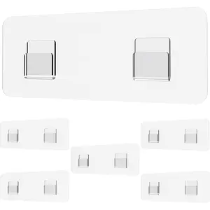 Shower  Adhesive Replacement, Shower Shelf Adhesive, Shower Adhesive Strips, Adhesive Stickers Transparent 2 Flat Hooks 6 1/2" 6 Pack