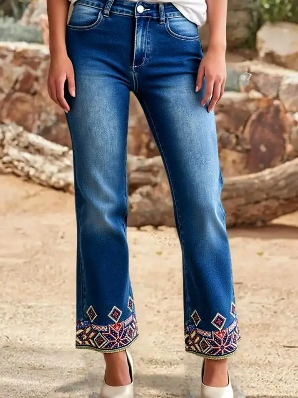 Women's Petite Denim Capri Jeans - Versatile Womenswear Bottoms for Daily Wear, Jean