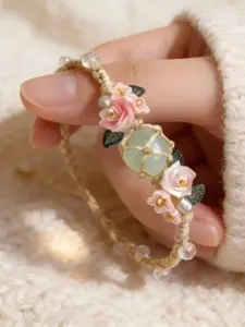 Double Color Rose Crystal Hand Chain Bracelet, Flower Design Bracelet, Boho Style, Elegant Handmade Floral Design, Perfect for Daily Wear, Parties, Holidays, Gifts