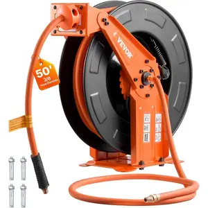VEVOR Retractable Air Hose Reel, 3/4 Inchx 50 FT PVC Air Hose Max 300PSI, Auto Rewind Air - Compressor Hoses Reel with 5 ft Lead in, Ceiling/Wall Mount Heavy Duty Steel Double Arm