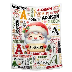 Santa Claus blanket with name customized soft flannel blanket for sofa bed warm and lightweight suitable for boys and girls adults 50 x 40 inches
