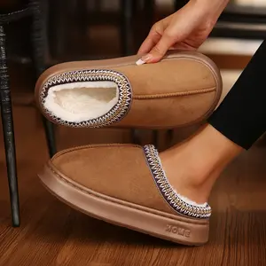 Women's Platform Mini Boot Slippers with Suede Leather Anti-Slip Sole for Outdoor Indoor Comfy Fleece Lining  Short Ankle Slippe Soft Sheepskin