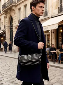 Men's Skull Rivet Crossbody Bag, Punk Style Metal Decor Single Shoulder Bag, Trendy Streetwear Leather Handbag, Fashionable Men's Backpack, Embellished Shoulder Bag