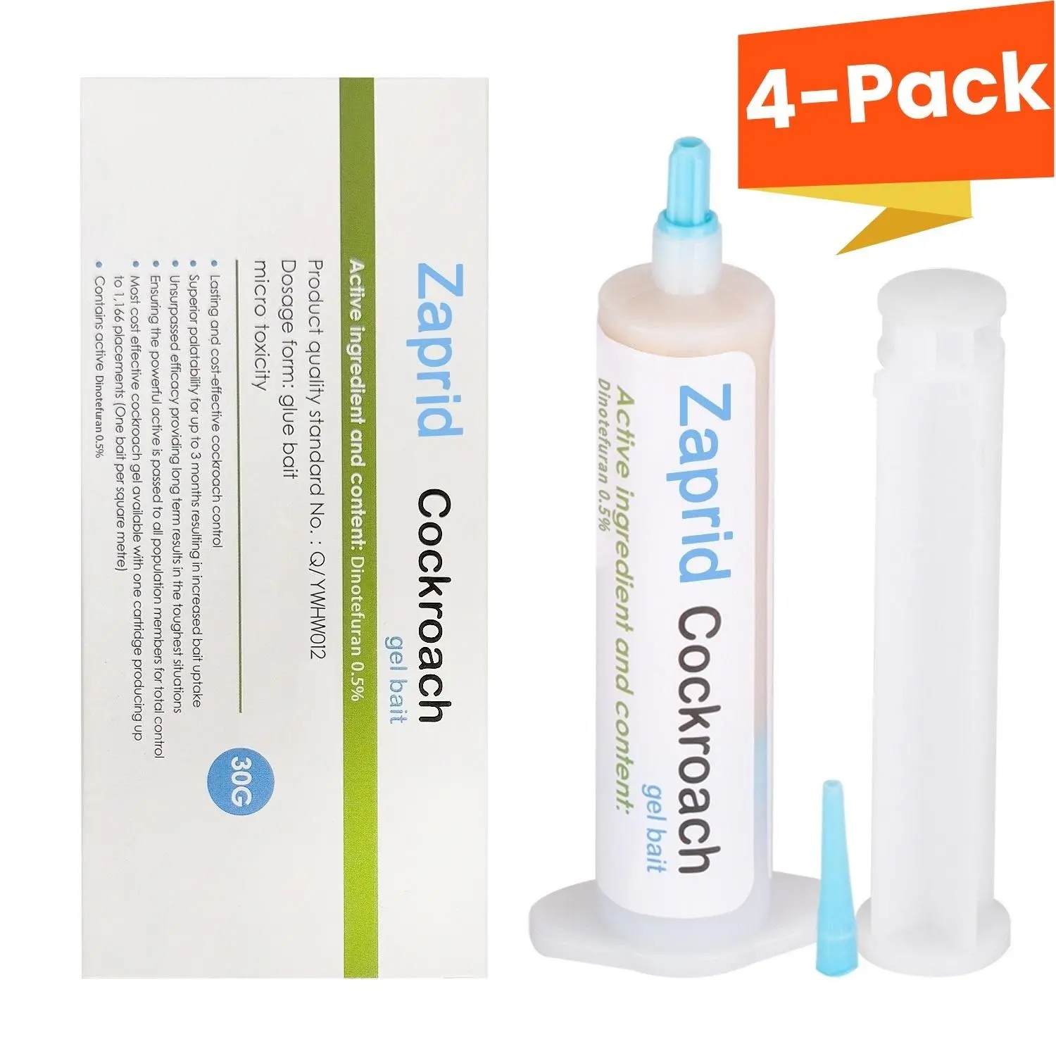 30g Cockroach Gel Bait Pack with Plunger & Precision Tip, German Roach Killer, Indoor Cockroach Exterminator, Indoor-Outdoor Pest Control Solution