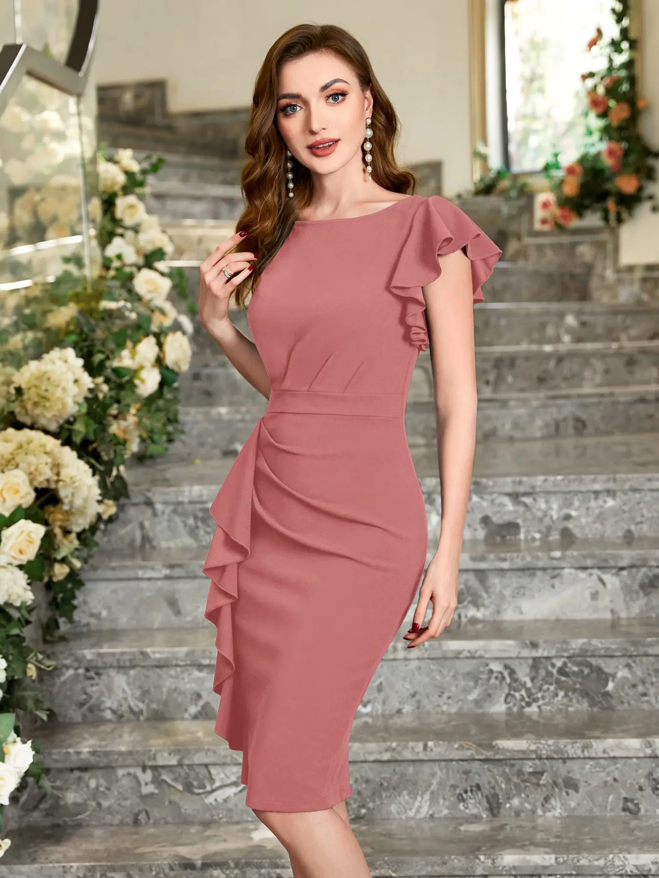 denim dresses for women long Belted Drop Waist Stretch Midi Denim Dress Dark Wash Denim / 12