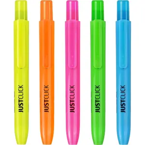 Retractable Highlighters, Multi Color Fluorescent Highlighters, Click Highlighter Markers, Chisel Tip, Pack of 5