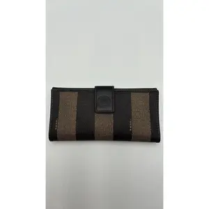 Pre-owned Leather Luxury Bags & Accessories Fendi Pequin Stripe Long Wallet Date Code: 00131018 Entrupy ID: Q3YXD3H