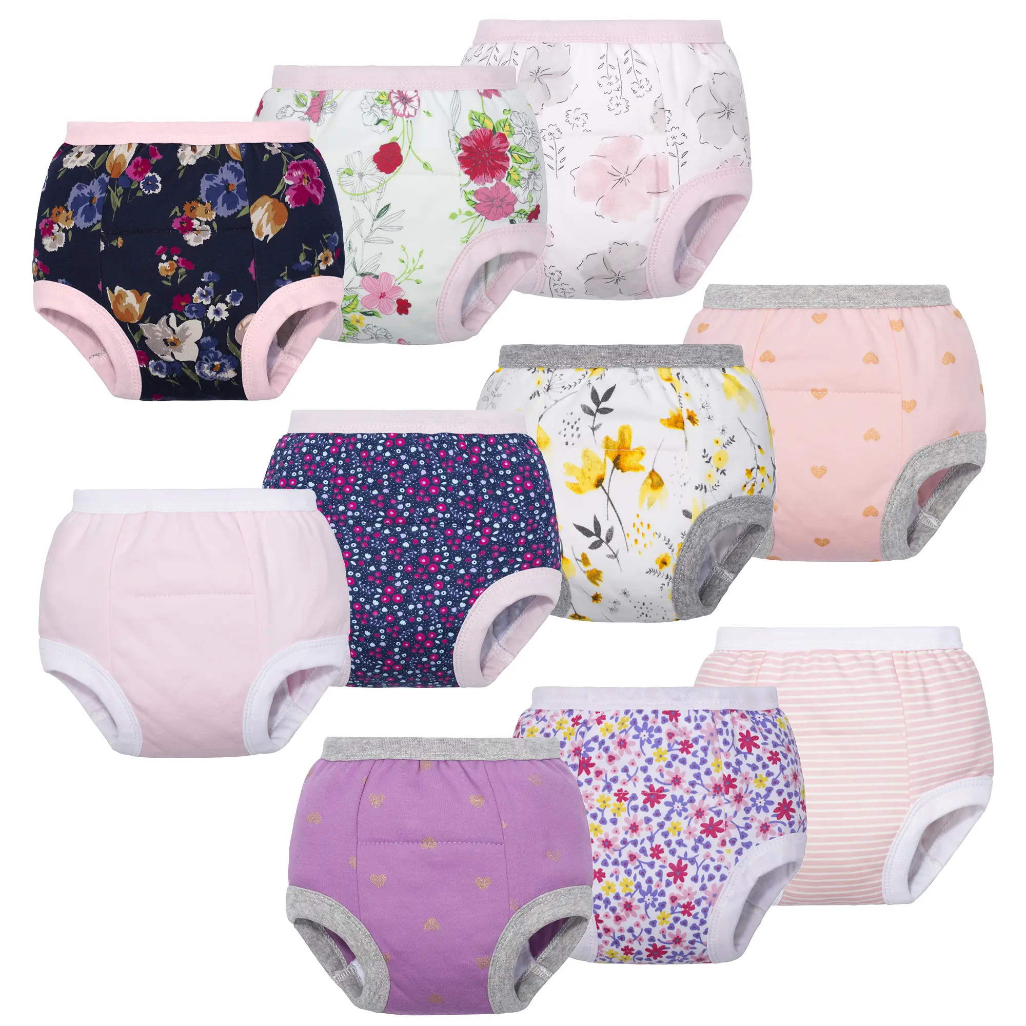 Potty Training Pants 10-Pack, 100% Cotton Absorbent Underwear for Toddlers, Unisex Training Pants for Boys and Girls