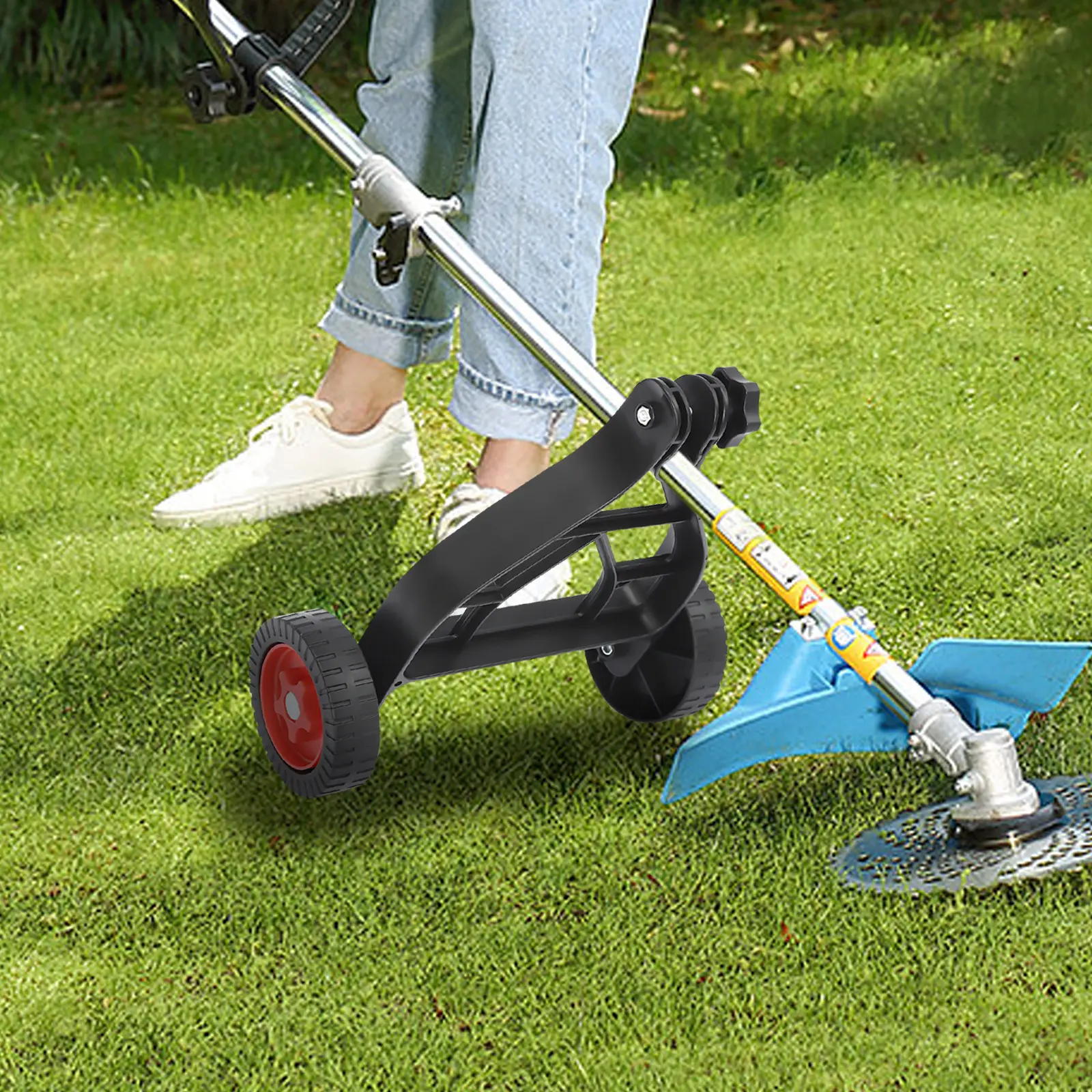 String Trimmer Support Wheel, 26-28mm(1.02-1.1in) Shaft Auxiliary Wheel, Black Red Plastic Lawn Mower Wheel Attachment for Gas & Electric Weed Wacker, Garden Weeding & Trimming