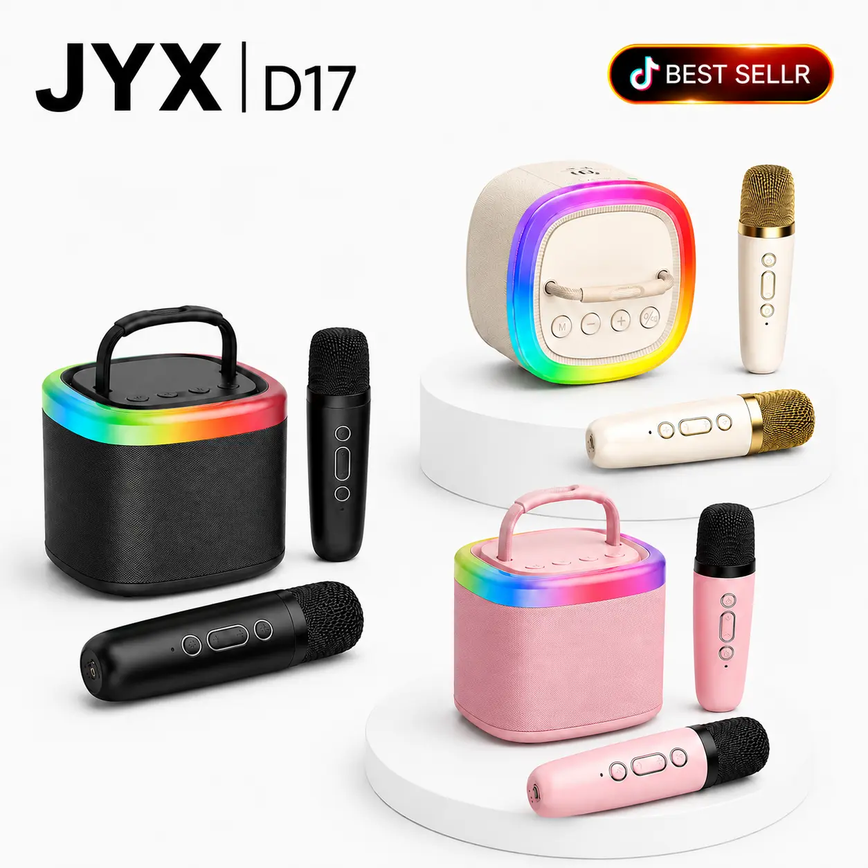 [100% Original] JYX D17 Mini Karaoke Machine Bluetooth Speaker with Wireless Microphones, Powerful Bass & RGB Lights | Portable KTV System for Summer Outdoor Parties, Family Fun & Gifts for Men and Women Mothersdaygift SummerWins DealsForYouDays