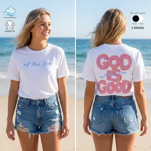 Unisex oversized "God Is Good" and "all the time" vintage pattern washed cotton street style T-shirt, suitable for daily wear, family, couple, gift giving, versatile, and very beautiful 100% cotton