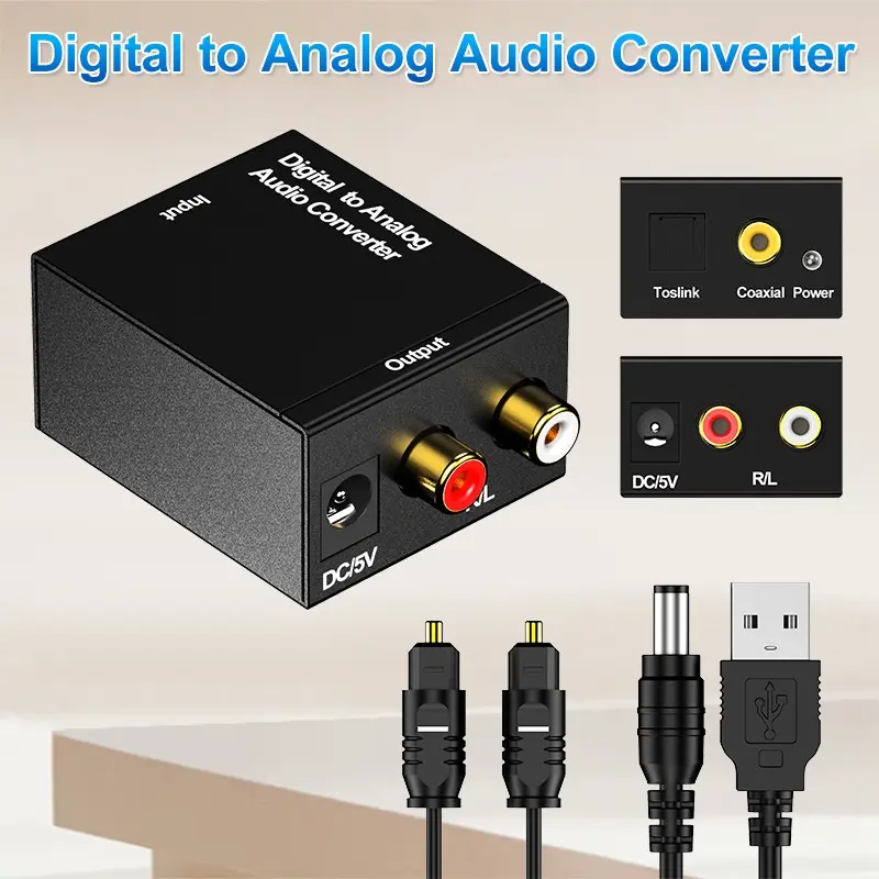 Digital To Analog Audio Converter, 3.5 Audio Coaxial Converter, Optical To 3.5mm Jack Adapter With Cable, Home Audio Accessory