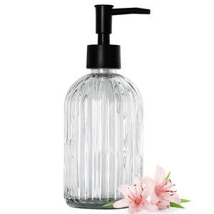 400ml Transparent Glass Soap Dispenser Bottle with Compact Plastic Press Pump, Rustproof, for Kitchen & Bathroom Use, Suitable for Lotions, Essential Oils, Liquid Soaps