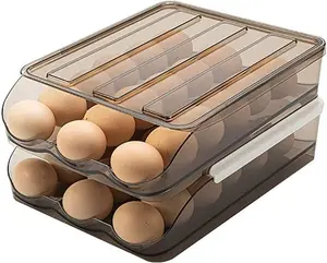 HomeWinner Automatic Rolling Egg Holder for Fridge Eco-Friendly Clear Plastic Dispenser Stackable Organizer with Lid Holds Up to 18 Eggs BPA-Free