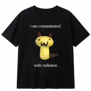 Funny "I'm Contaminated with Radiation" Cat Graphic Men's T-Shirt - Relaxed Fit Casual Tee with Geometric Pattern, Machine Washable, Cat T Shirt  Golf Gift T-Shirt For Men and Women