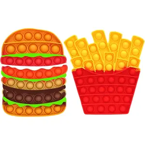 2 PCS Food Fidget Toys for Kids, French Fries Hamburger Bubble Sensory Toy, Silicone Push Bubble Toys, Anxiety Stress Relief Tools for Toddlers Adults School Classroom Party Favors