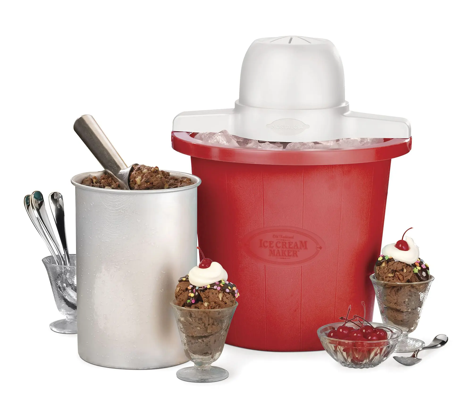 Nostalgia 4 Qt. Red Bucket Electric Ice Cream Maker Nostalgia 4 Qt. Red Bucket Electric Ice Cream Maker