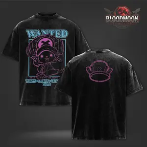 Chopper Wanted Poster - OP Vintage Washed Oversized Heavyweight Cotton Graphic T-Shirt Double Print Anime Streetwear Unisex
