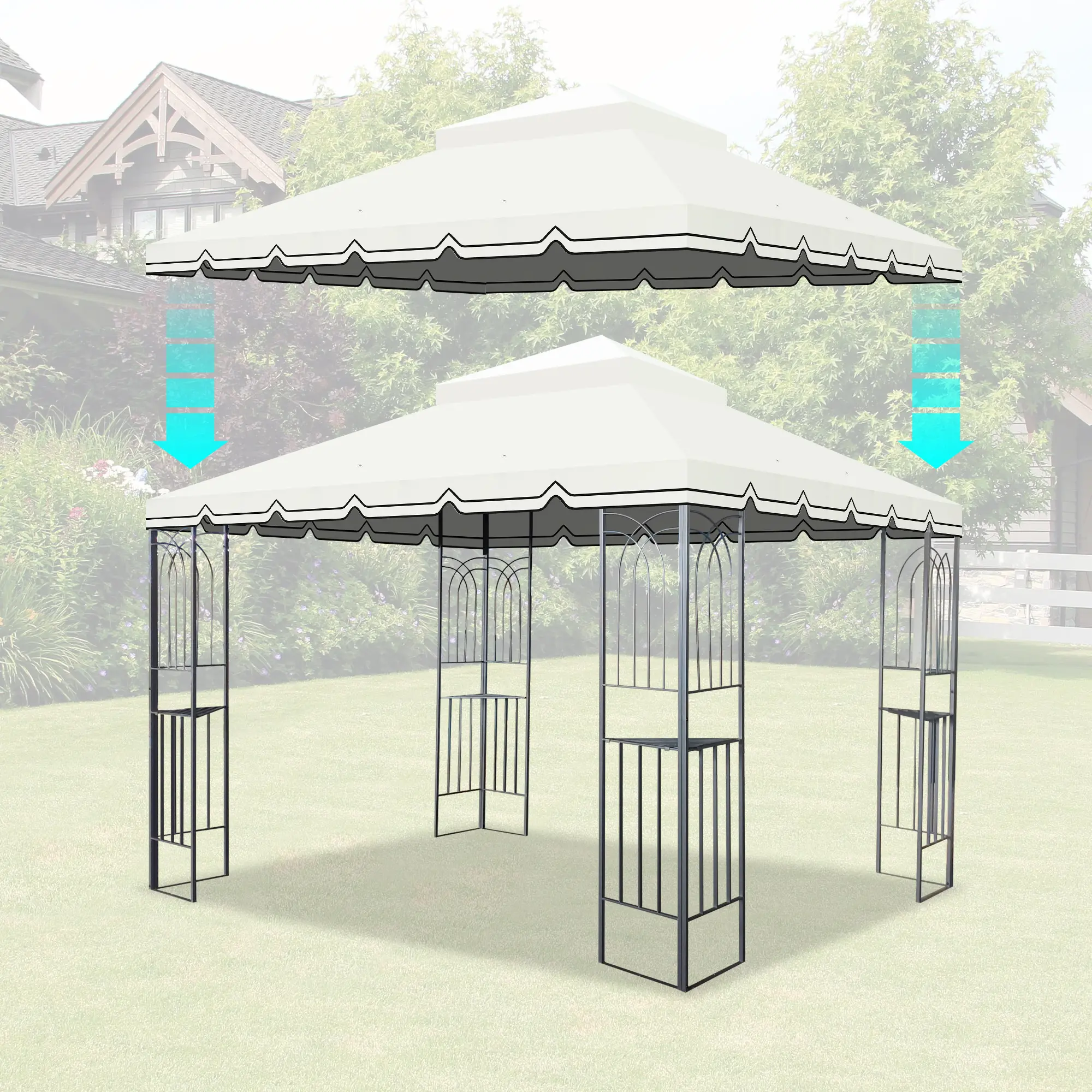 XUAN 10x10 Ft Double Tiered Gazebo Replacement Canopy, Great Wall Border Outdoor Patio Gazebo Roof Top Cover, Frame Not Included