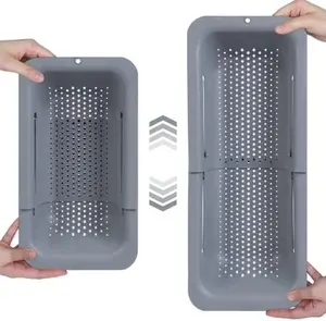 Collapsible Colander Kitchen Extendable Strainer - Grey & White, Space-Saver Portable Drainer for Fruits, Vegetables, Noodles & Pasta Utensils Dish