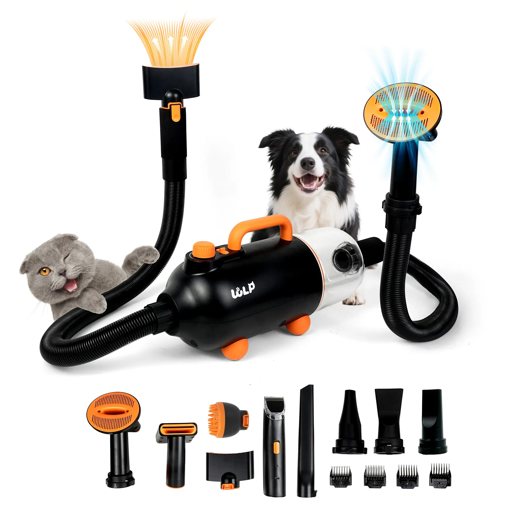 WLP Dog Grooming Vacuum & Dryer Kit for Shedding/Drying/Trimming, 2100W Power, 32,000Pa Suction, Up to 130m/s Air Speed & Metal-Blade Pet Clipper