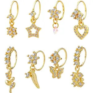 8 Pcs Dangle Nose Rings Hoop for Women,Gold Hoop Nose Rings