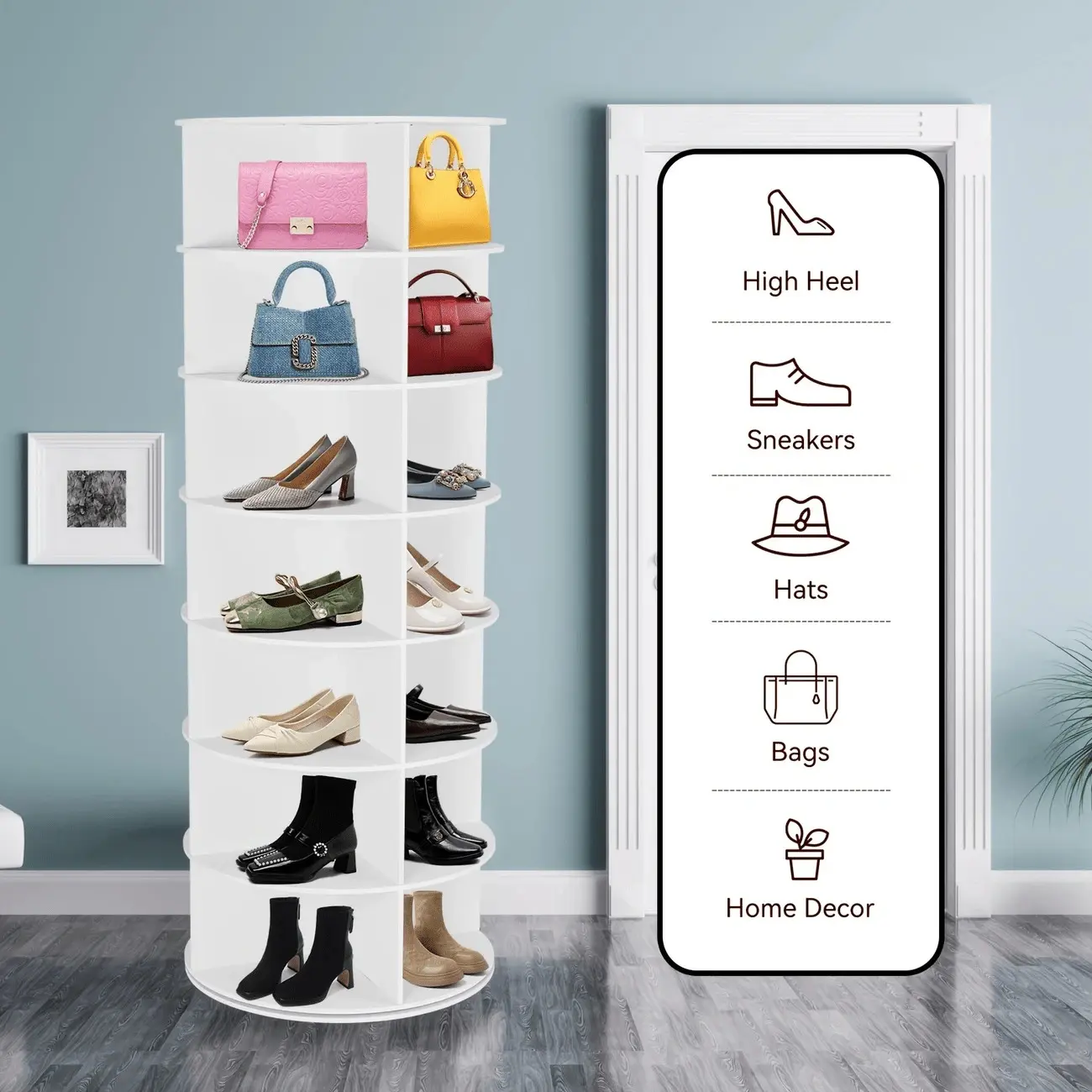 7-Tier 360 °               Rotating  Rack |               Spinning  Organizer Tower, Vertical Carousel Storage For  And Handbags