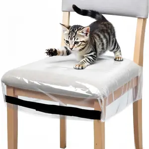 6 Pack Chair Covers, Stain and Kitty Scratch Resistant Clear Dining Chair Slipcovers with Belt for Most 18"- 20" Standard Chair (18'’ W x 17'’D x 4'’H)