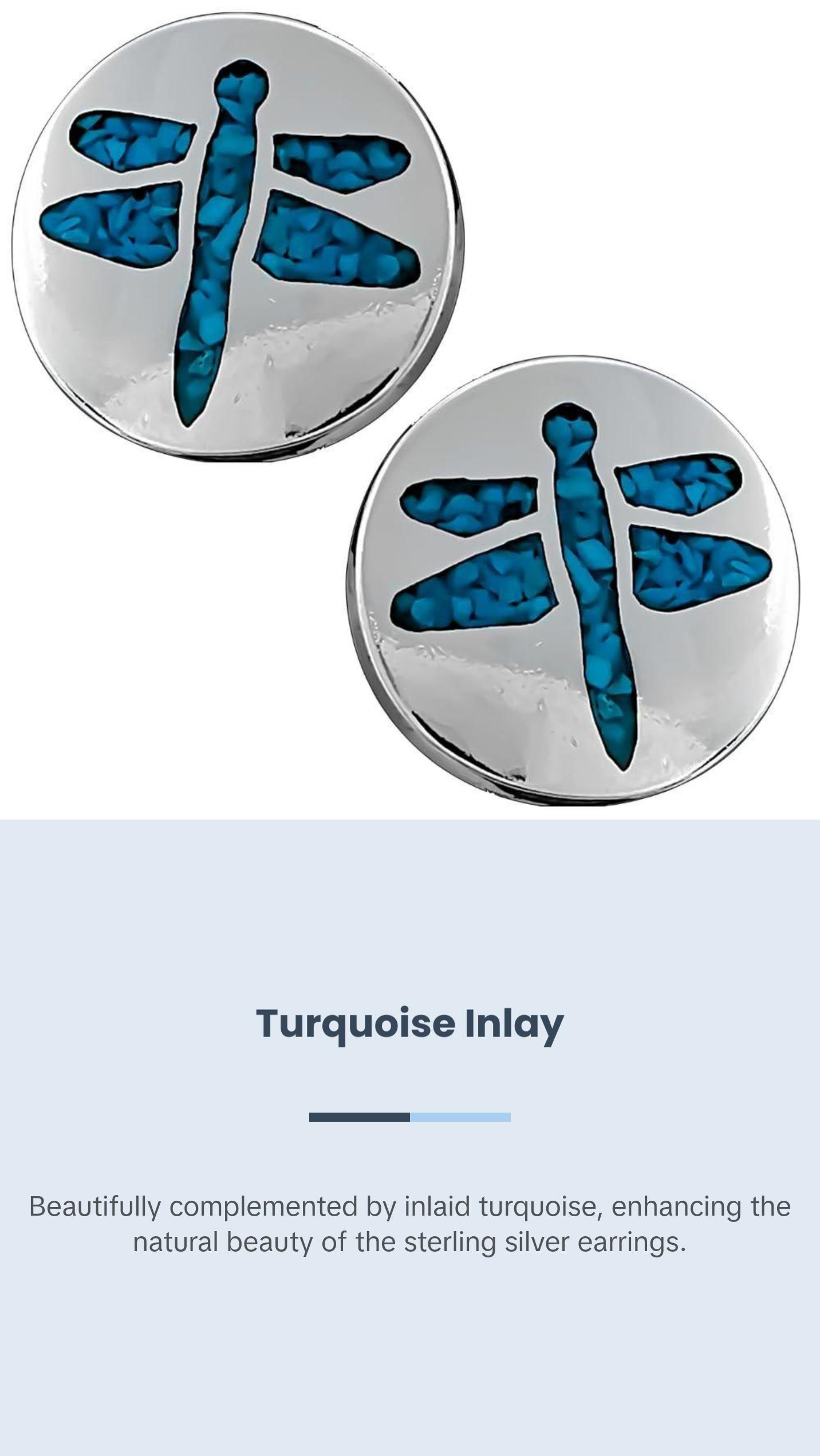 Sterling Silver and Turquoise Round Dragonfly Stud Earrings