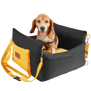 【fathersdaygift】VEVOR Dog Car Seat, Waterproof Dog Booster Seat for Car with Side Handles and A Storage Pocket, Clip-On Safety Leash and PP Cotton Filling, Dog Car Bed for Small Dog up to 25lbs, Black