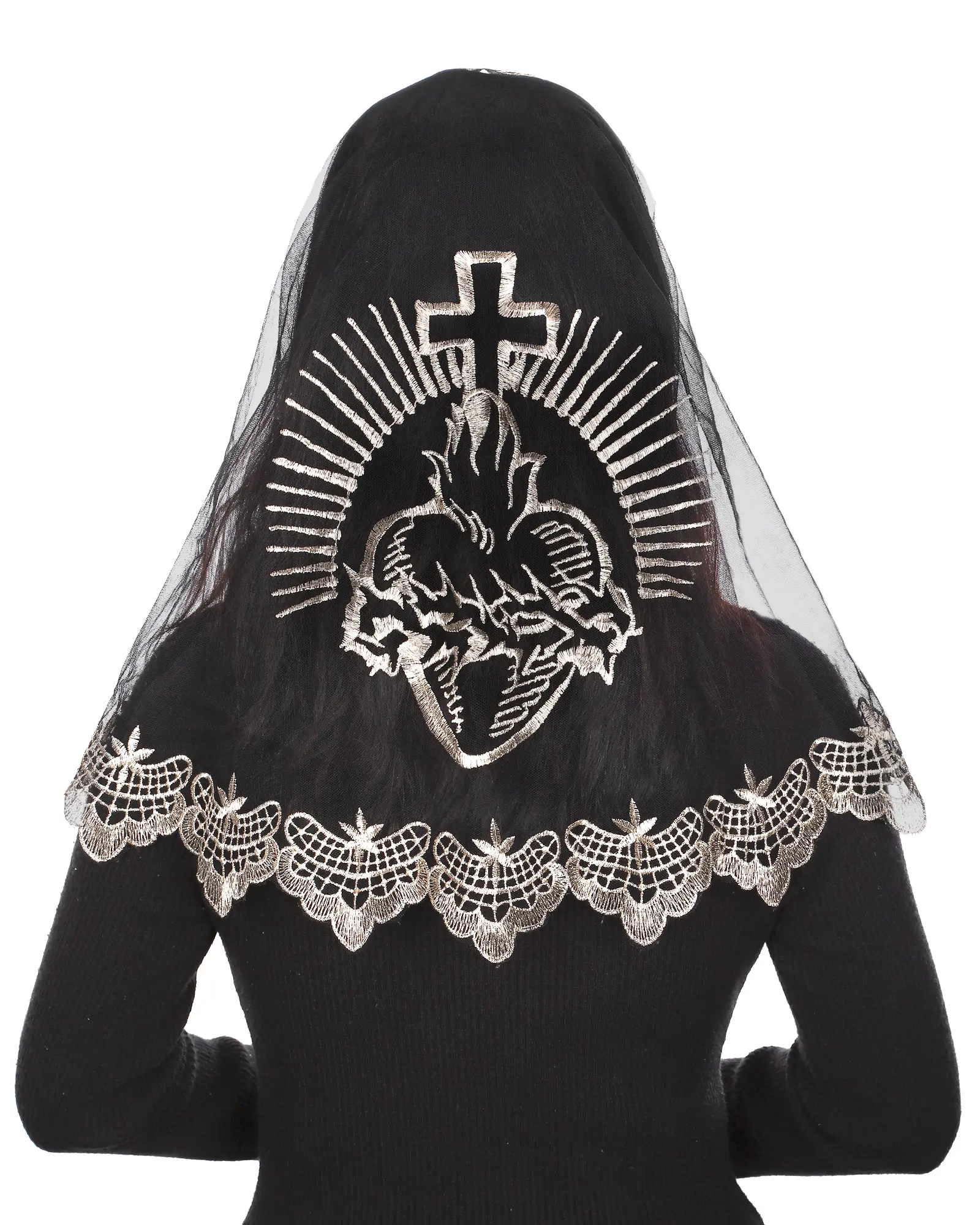 Bozidol Church Veil Triangular Mantilla - Cross Chalice Embroidered Vintage Catholic Mass Veil for Women