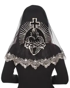Bozidol Church Veil Triangular Mantilla - Cross Chalice Embroidered Vintage Catholic Mass Veil for Women