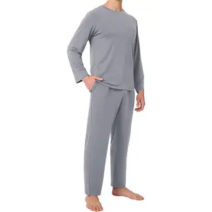 Mens Pajama Set Bamboo Viscose Soft Pijamas Sets for Men Long Sleeve Full Length Pants Pjs Sleepwear with Pockets