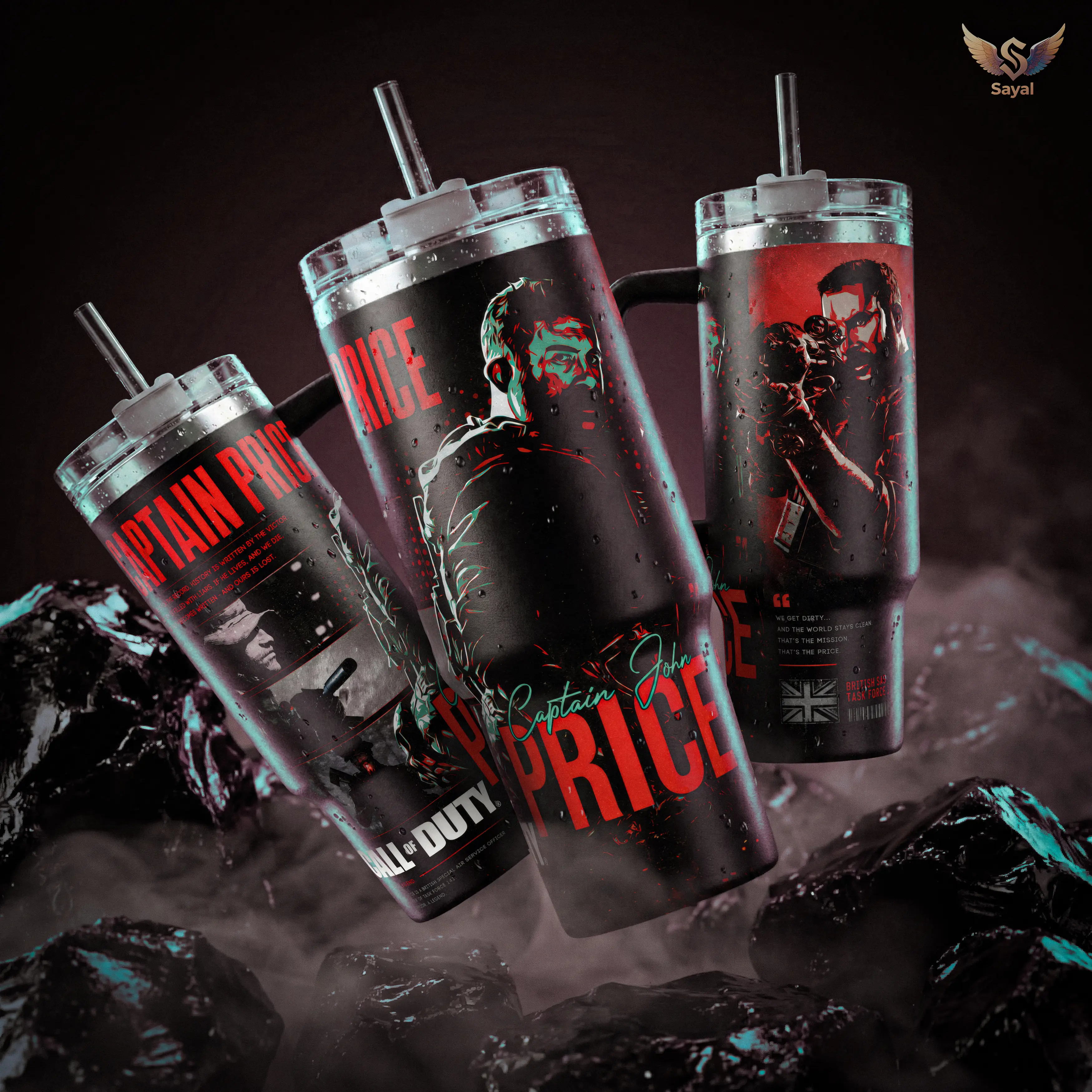 Captain Price Call of Duty 40 20 oz Insulated Tumbler Stainless Steel Handle Straw Keeps Drinks Hot Cold British SAS Task Force 141 Gaming Merch For Fans Drinkware Bottle Water Bottles Leakproof