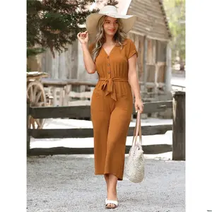 Pockets With Jumpsuit Summer Luneh Women s Solid Color Short Sleeve