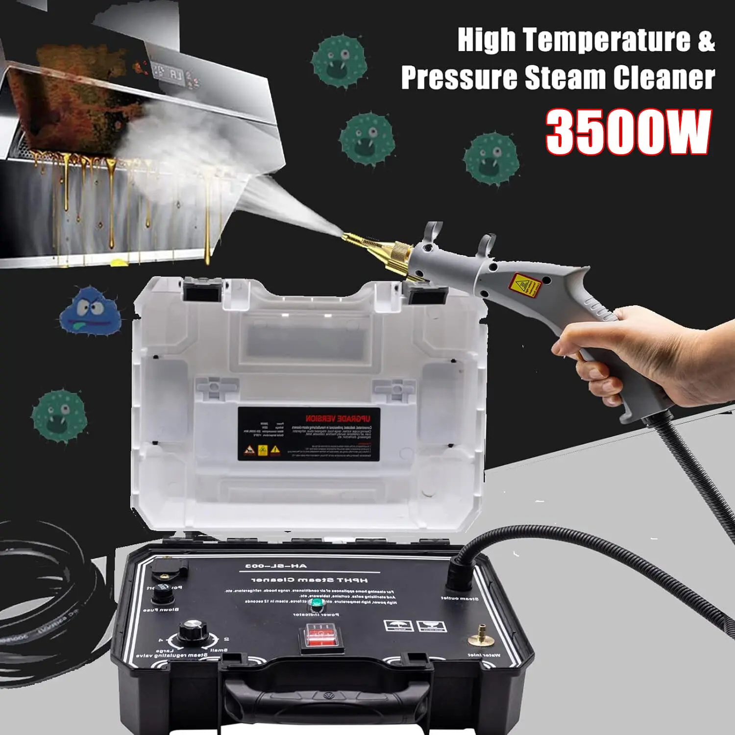 Handheld Steam Cleaner Machine - 3500W High-Pressure 50psi Steam Cleaners, 10.43in x 5.91in x 11.02in Elbow Reach Cleaner, 3-Brush Accessory Kit, Handheld for Quick Passes, for Car Interior & Home Deep Cleaning with Multi-Purpose Nozzles