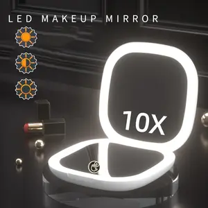 10x Magnifying Dual-Sided LED Makeup Mirror, Type-C Rechargeable Foldable Design, Portable Travel & Daily Use Cosmetic Tool, Portable Folding Mirror, Rechargeable Lighted Mirror, Vanity Mirror