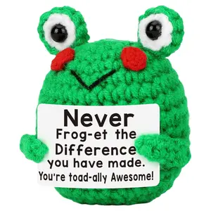 Cute Frog Design Crochet Kit, Never Give Up The Difference You Have Made, DIY Handmade Crochet Kit, Desktop Decoration, Gift for Family, Friend, Colleague, Crochet Items