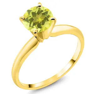 Gem Stone King 14K Yellow Gold Canary Mystic Topaz Solitaire Engagement 4-Prong Ring For Women | 1.00 Cttw | Round 6MM | Gemstone Birthstone